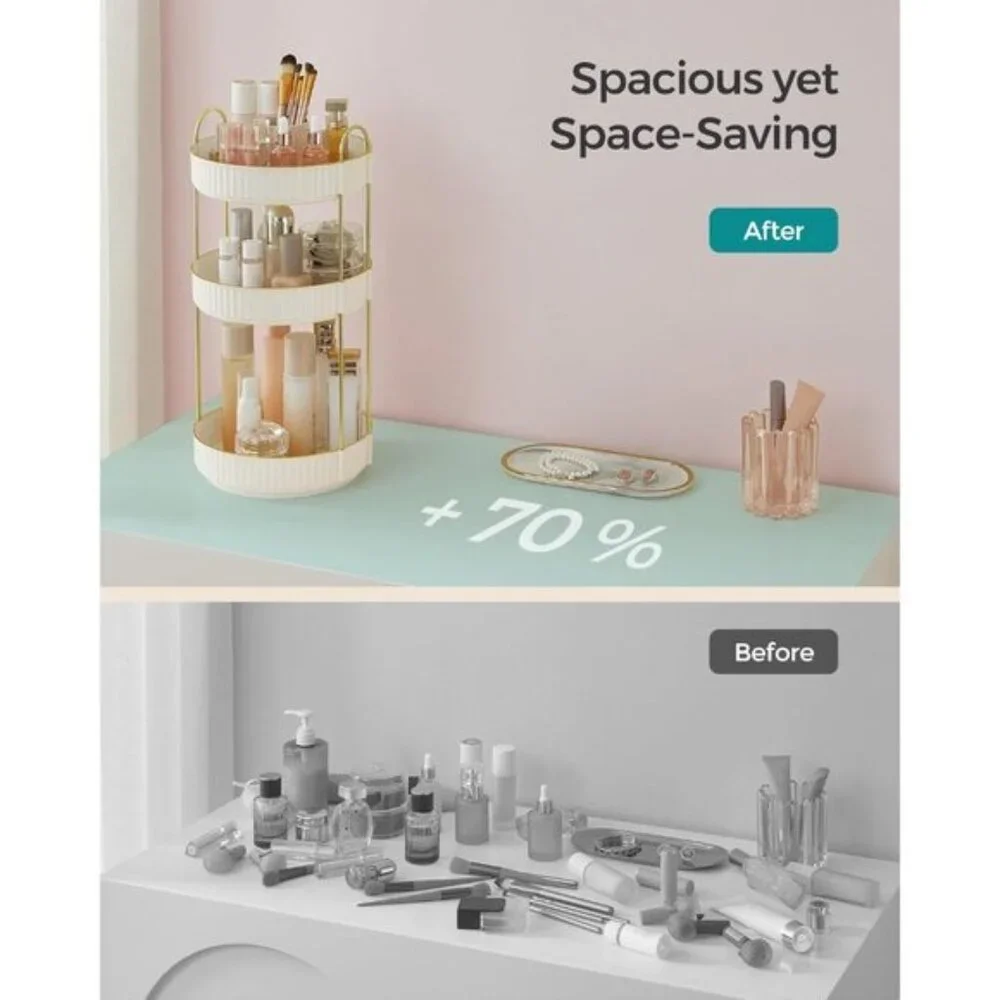 New 3-Tier Rotating Makeup Organizer, Customizable Lazy Susan in Cloud White